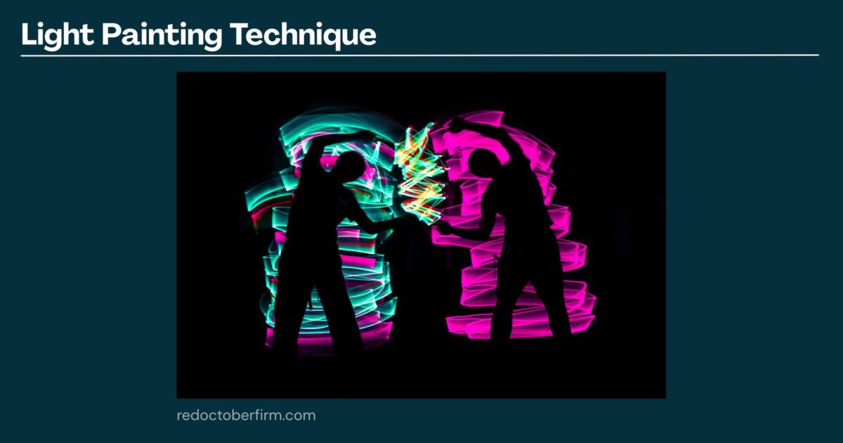 Two People Are Silhouetted Against A Black Background, Each Surrounded By Colorful Light Trails Created Using Light Painting Techniques.