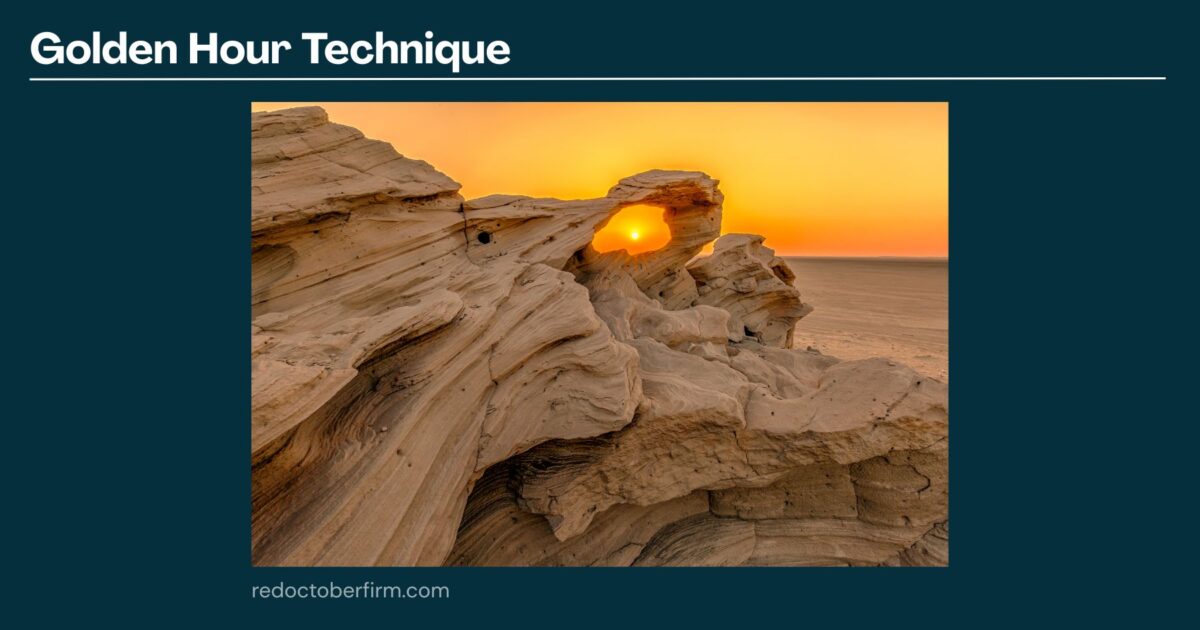 Sunset Shines Through A Natural Rock Arch In A Desert Landscape, Illustrating The Golden Hour Photography Technique.