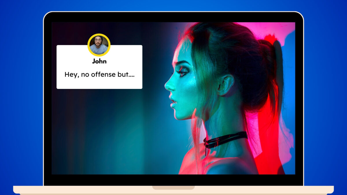 A Laptop Featuring A Woman'S Face, Perfect For Receiving Feedback On Photos.