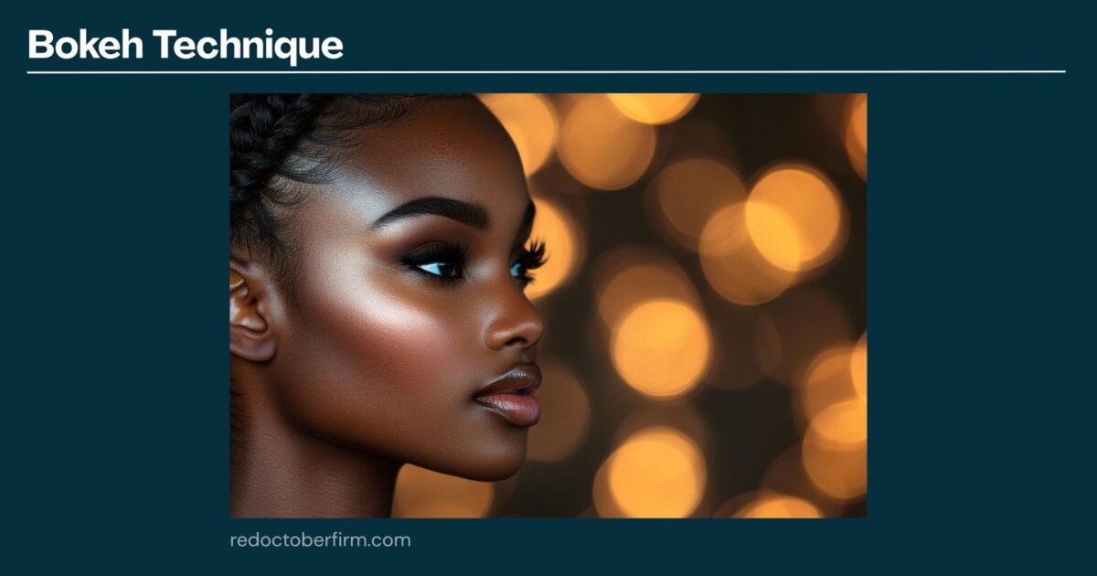 A Woman With Glowing Skin Is Shown In Profile, With A Blurred Golden Bokeh Background Demonstrating The Bokeh Photography Technique.