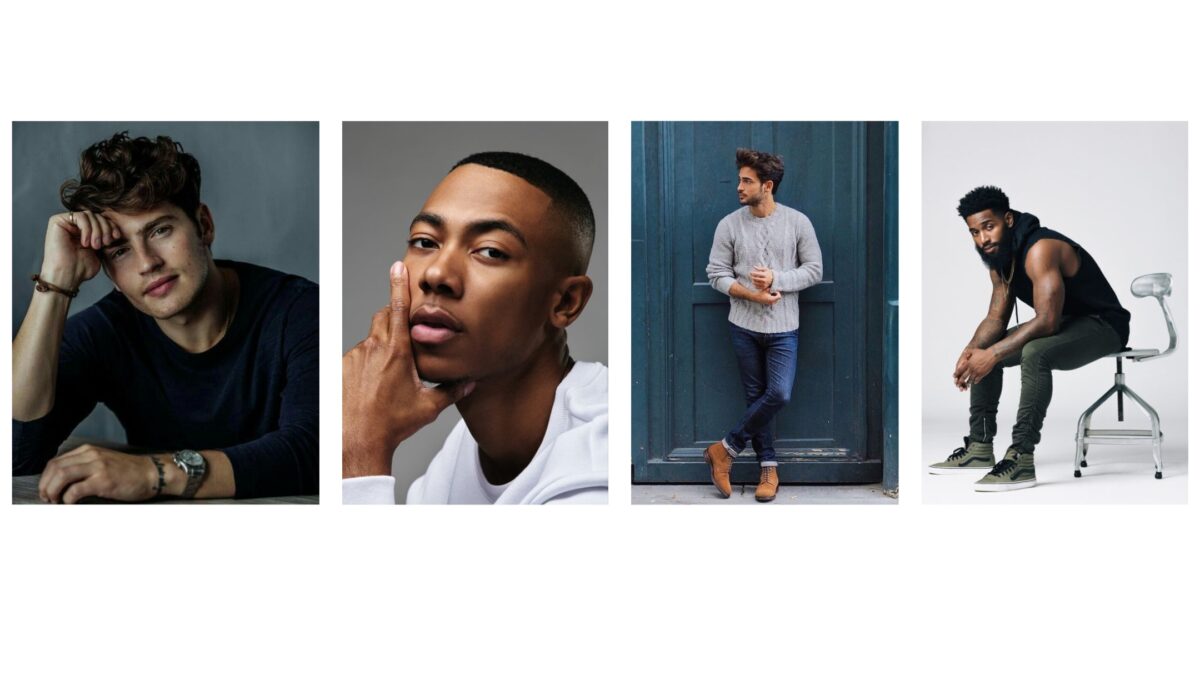 A Collage Of Men'S Hairstyles Showcasing Various Male Model Poses.