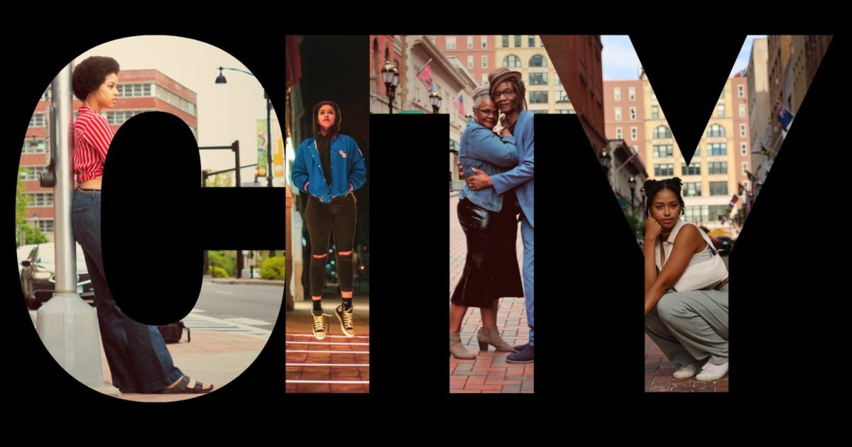 Photoshoot Inspiration Featuring A Diverse Group Of People Posing In Front Of The Word City.