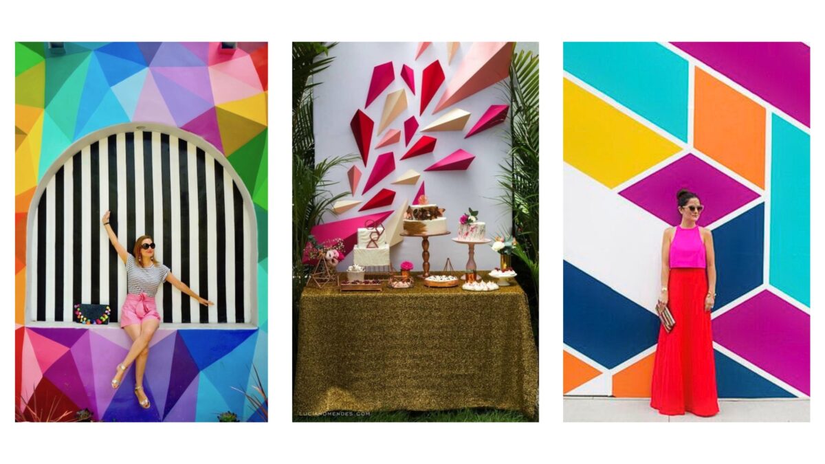 A Woman Is Standing In Front Of A Vibrant Backdrop Wall, Showcasing Creative Backdrop Ideas For Photography.