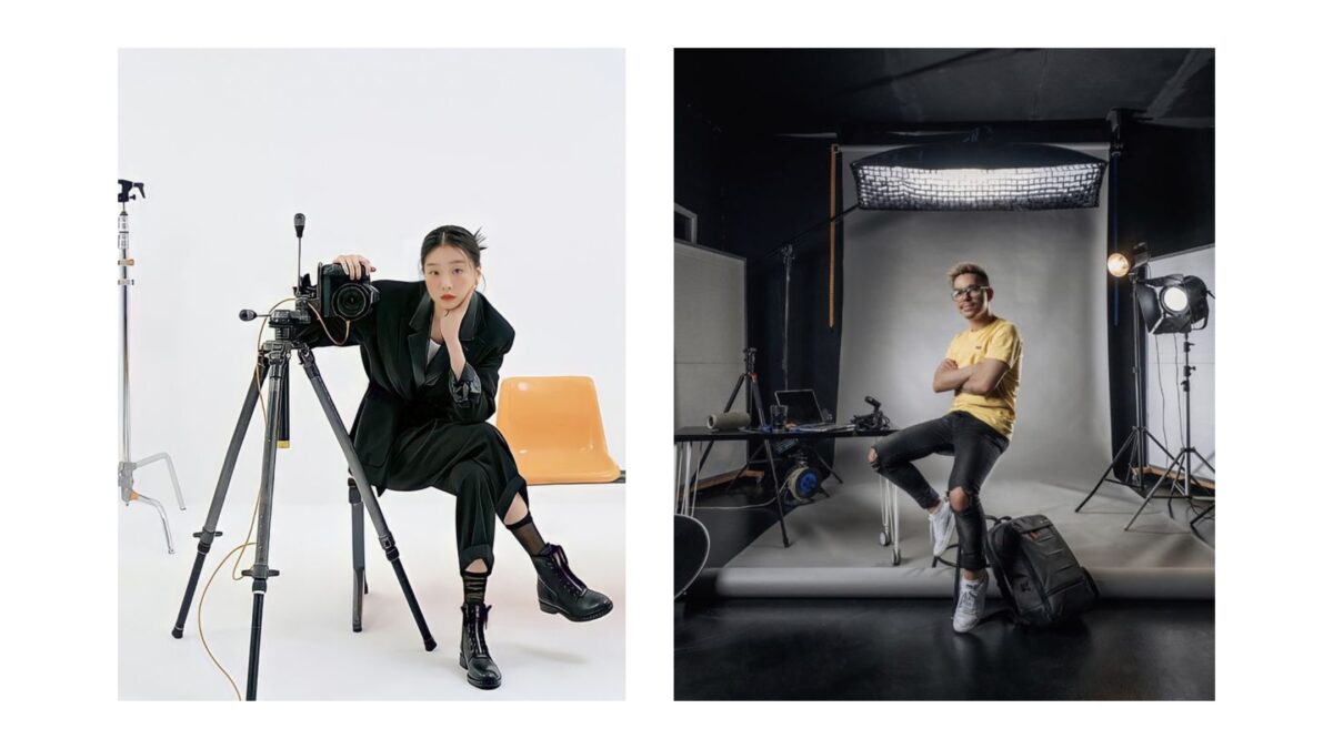 Two Pictures Of A Male Model Posing In Front Of A Camera.