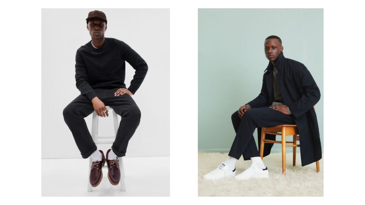 Two Male Model Poses Of A Man Sitting On A Chair.