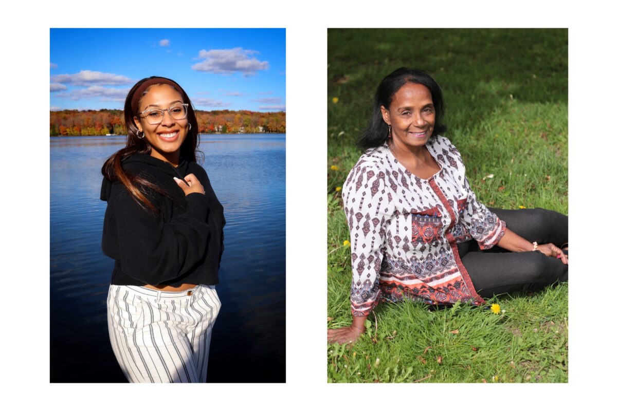 Two Women Sitting On The Grass Next To A Lake, Captured In The Harsh Sunlight For Photography.