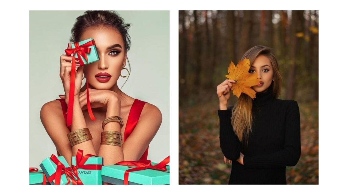 Two Pictures Of A Woman Holding A Gift Box - Perfect Props For A Photoshoot.