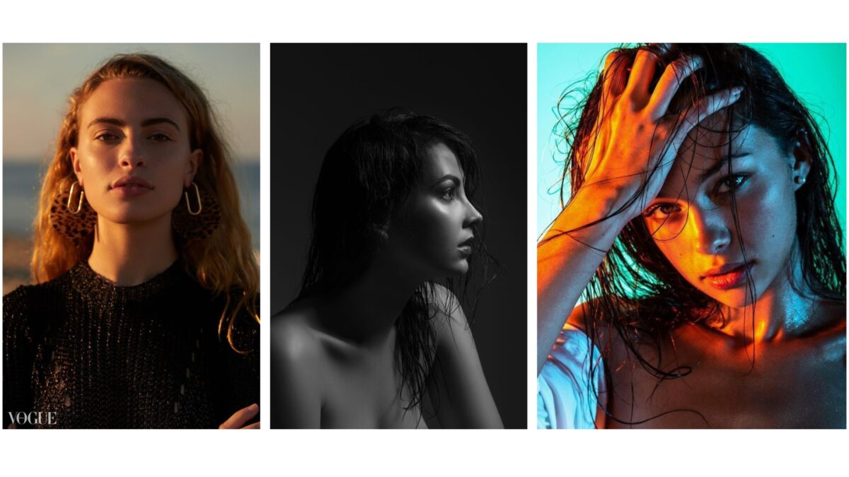 A Series Of Photos Showcasing The Mesmerizing Effects Of Photography Lighting On A Woman'S Flowing Hair, Captured As It Elegantly Dances In The Breeze.